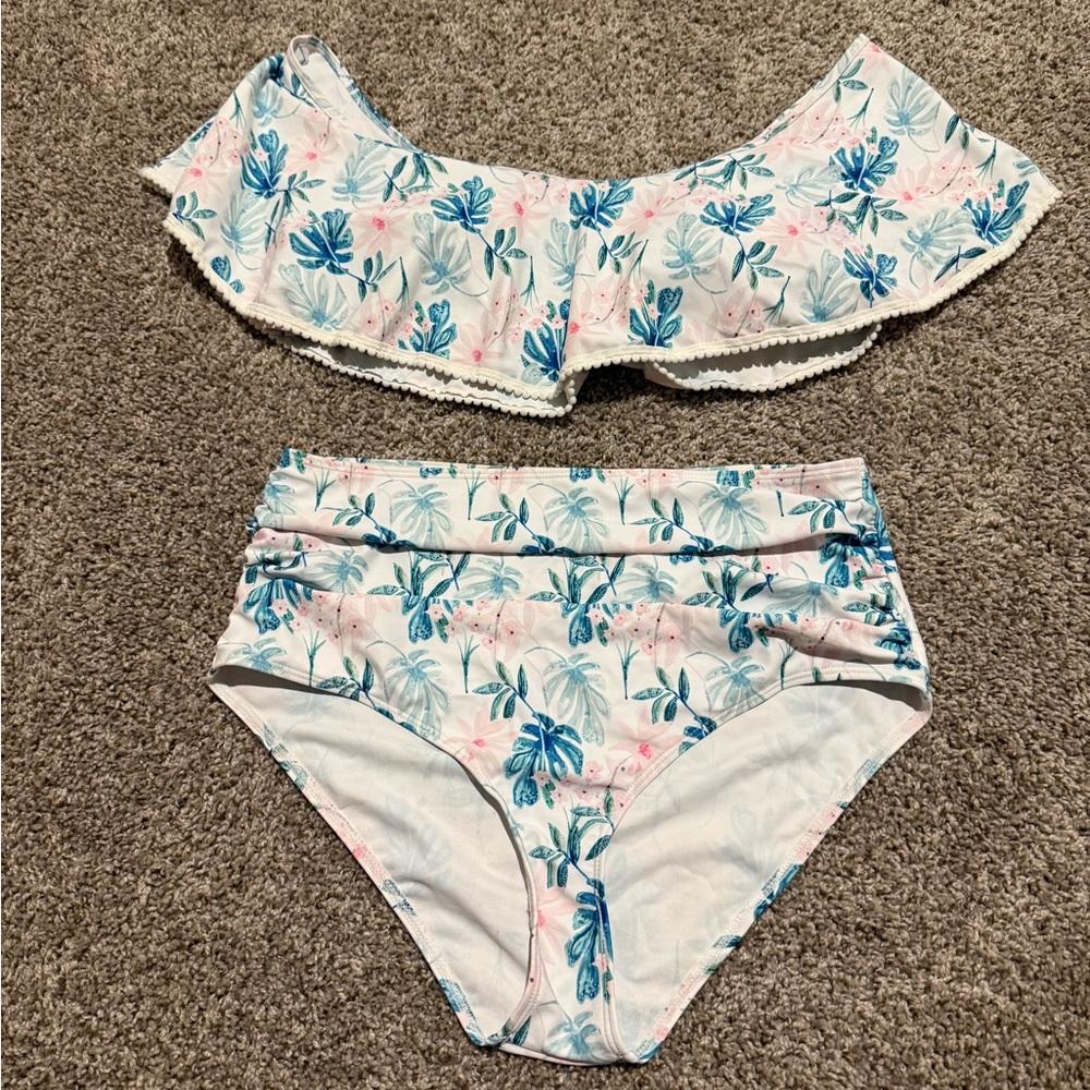 SHEIN Off the Shoulder Bikini Set with Ruched Bottoms